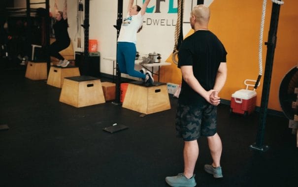 man training with client
